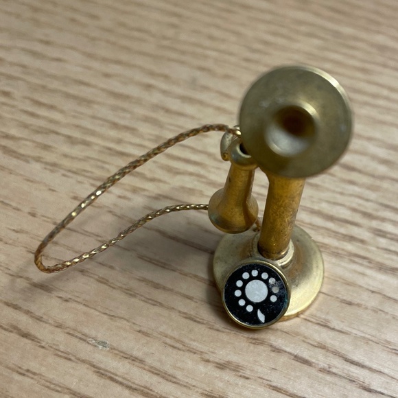 Vintage Dollhouse Miniature Brass Gold Tone Telephone Candlestick Rotary Phone - Picture 3 of 7